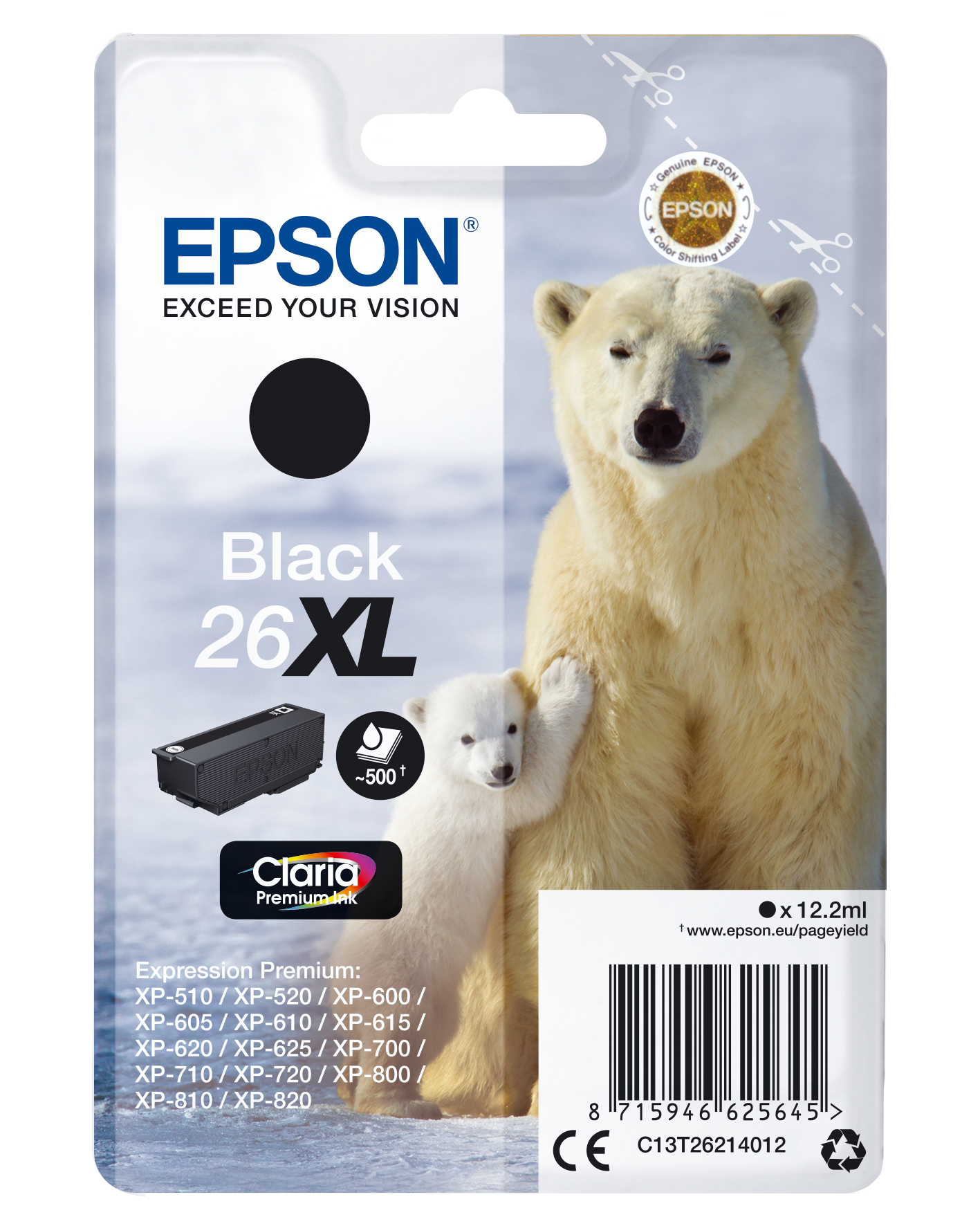 26XL Polar bear Claria Premium Single Black Ink
