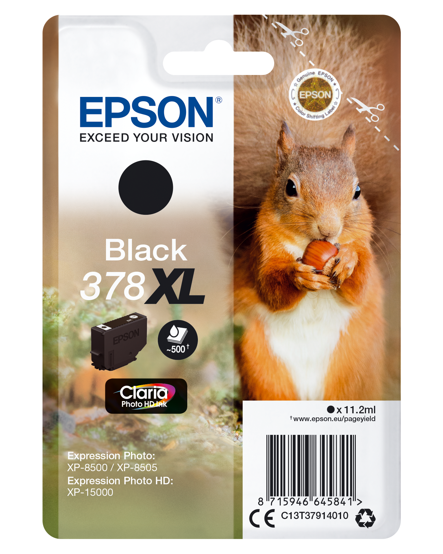 378XL Squirrel Claria Photo HD Single Black Ink