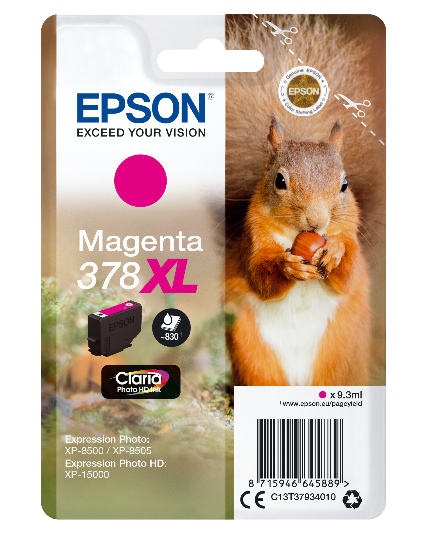 378XL Squirrel Claria Photo HD Single Magenta Ink
