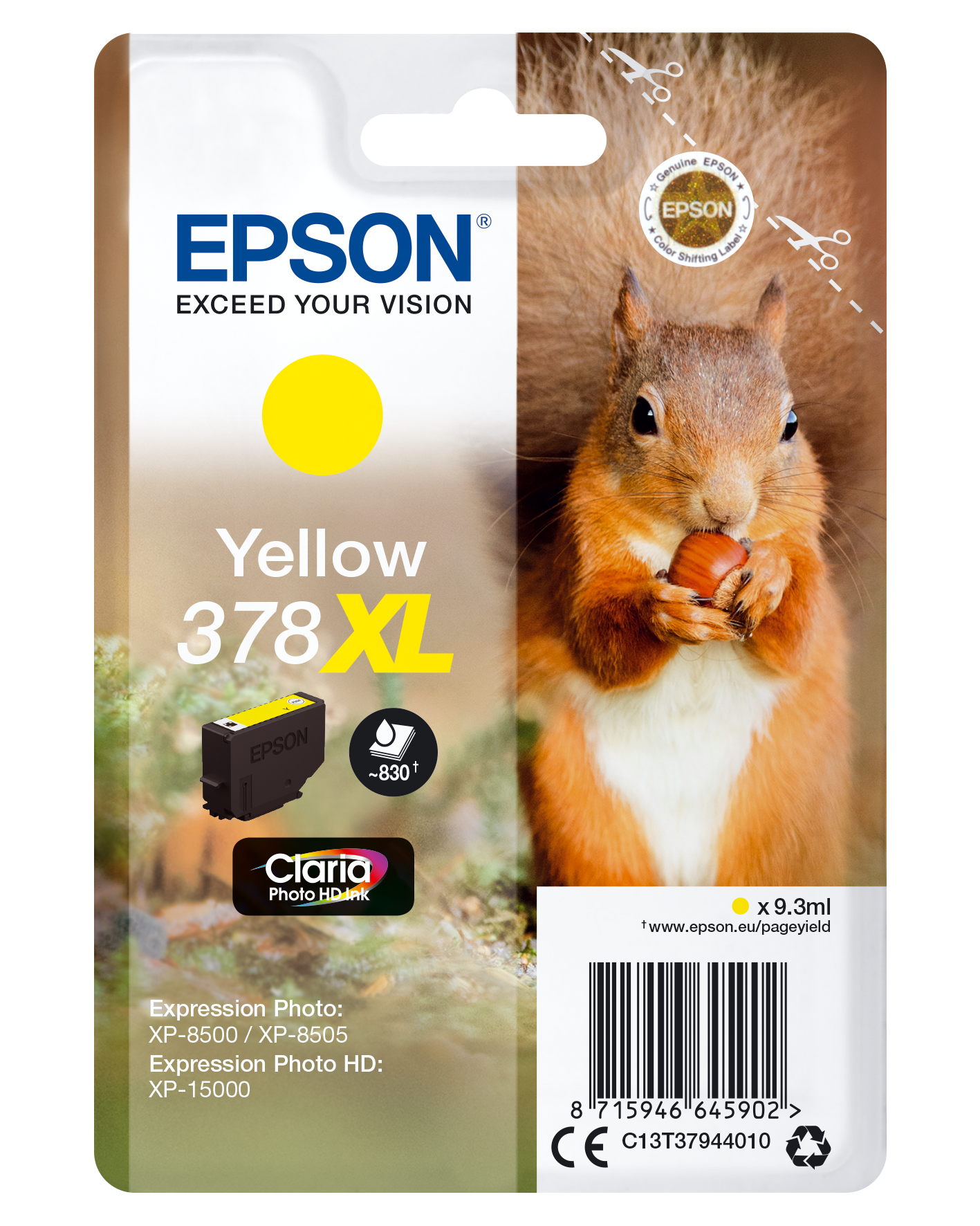 378XL Squirrel Claria Photo HD Single Yellow Ink