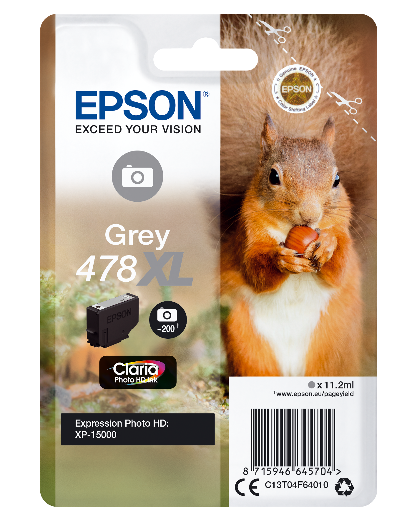 478XL Squirrel Claria Photo HD Single Grey Ink