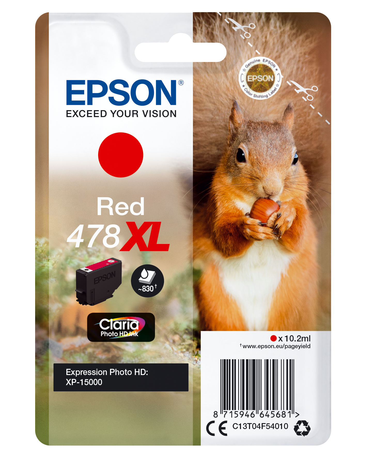 478XL Squirrel Claria Photo HD Single Red Ink