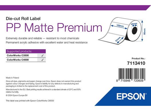 Epson PP Matte Label Premium, Die-cut Roll, 210mm x 297mm, 184 Labels