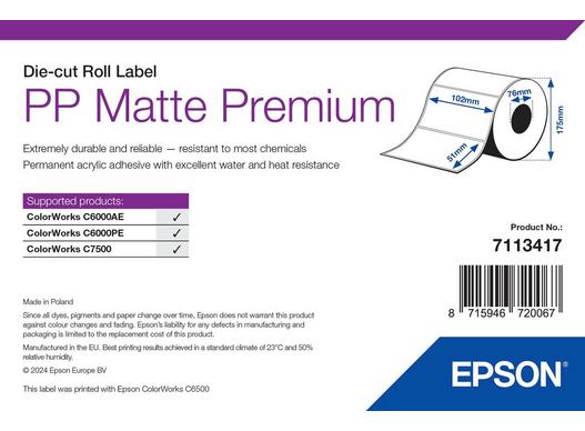 Epson PP Matte Label Premium, Die-cut Roll, 102mm x 51mm, 2310 Labels