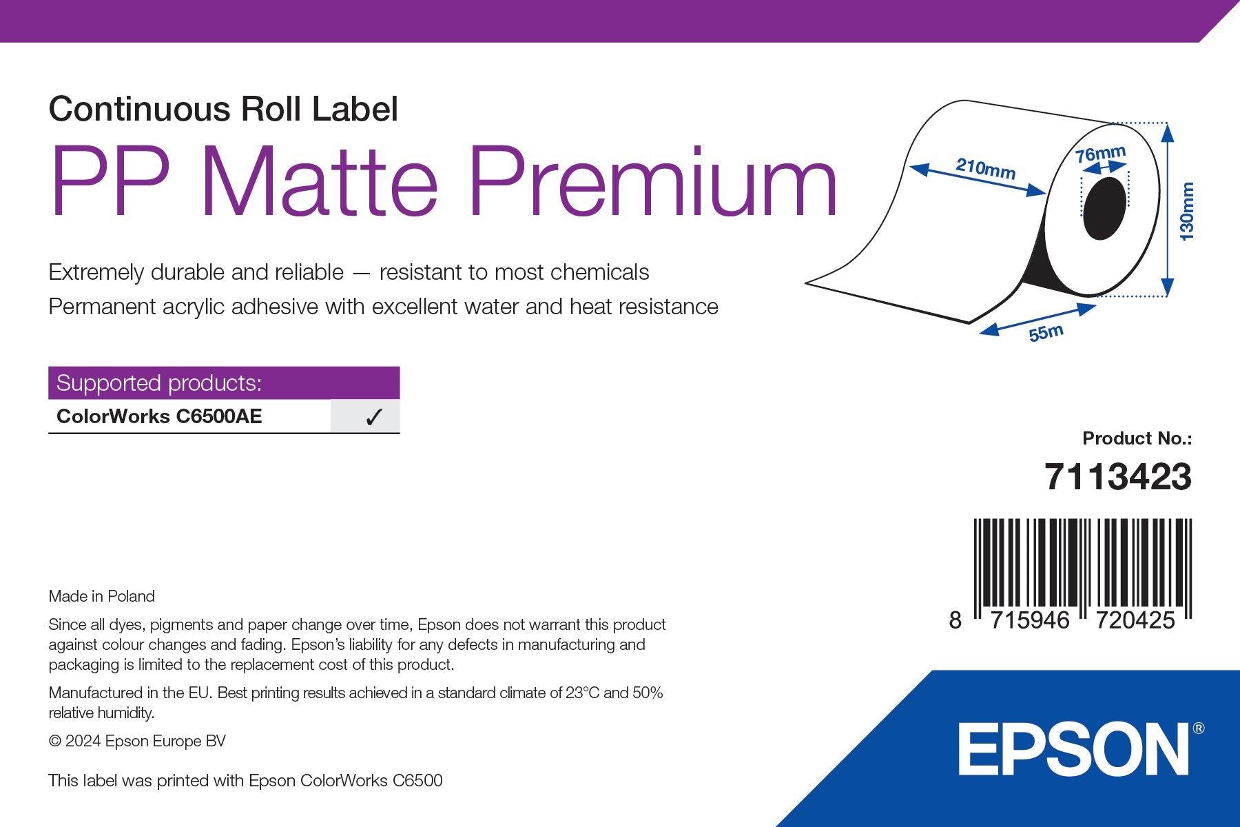 Epson PP Matte Label Premium, Continuous Roll, 210mm x 55m