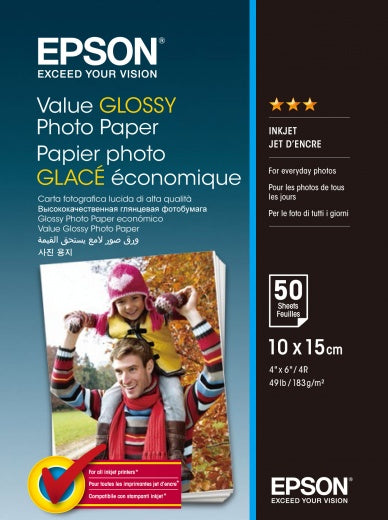 Epson Value Glossy Photo Paper - 10x15cm, 183g/m² - 50 sheets