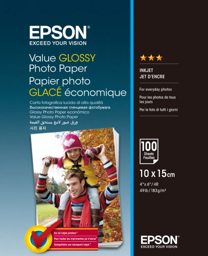 Epson Value Glossy Photo Paper - 10x15cm, 183g/m² - 100 sheets