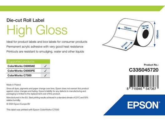 Epson High Gloss Label - Die-cut Roll: 76mm x 51mm, 2310 labels
