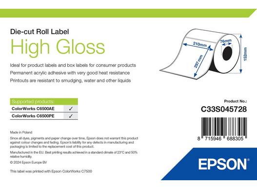 Epson High Gloss Label - Die-Cut Roll: 210mm x 297mm, 194 labels