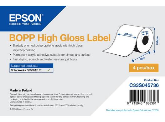 Epson BOPP High Gloss Label - Continuous Roll: 203mm x 68m