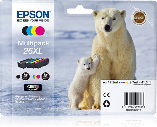 26XL Polar bear Claria Premium Multipack 4-colours Ink