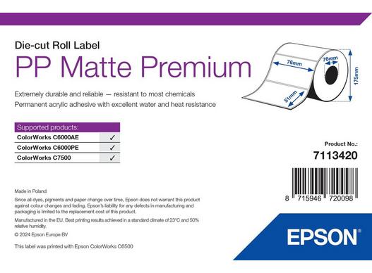 Epson PP Matte Label Premium, Die-cut Roll, 76mm x 51mm, 2310 Labels