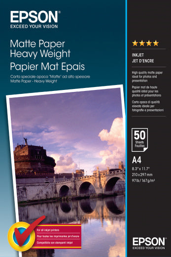 Epson Matte Paper Heavy Weight A4, 167g/m², 50 Sheets
