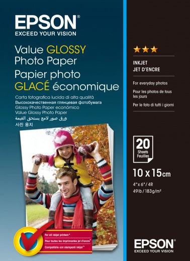 Epson Value Glossy Photo Paper - 10x15cm, 183g/m² - 20 sheets
