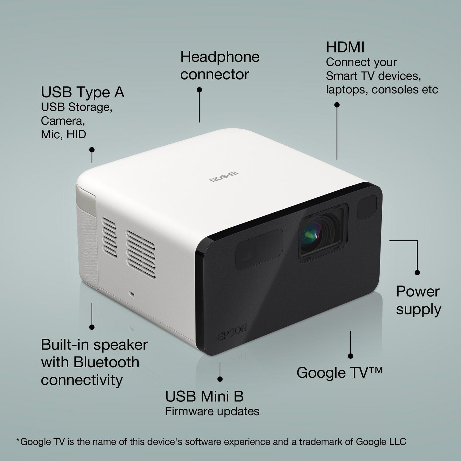 Epson EF-21W, Mini Laser Projector, 1000 Lumens, Up To 150 Inch Display, Google TV™ and Bluetooth Speaker, Portable
