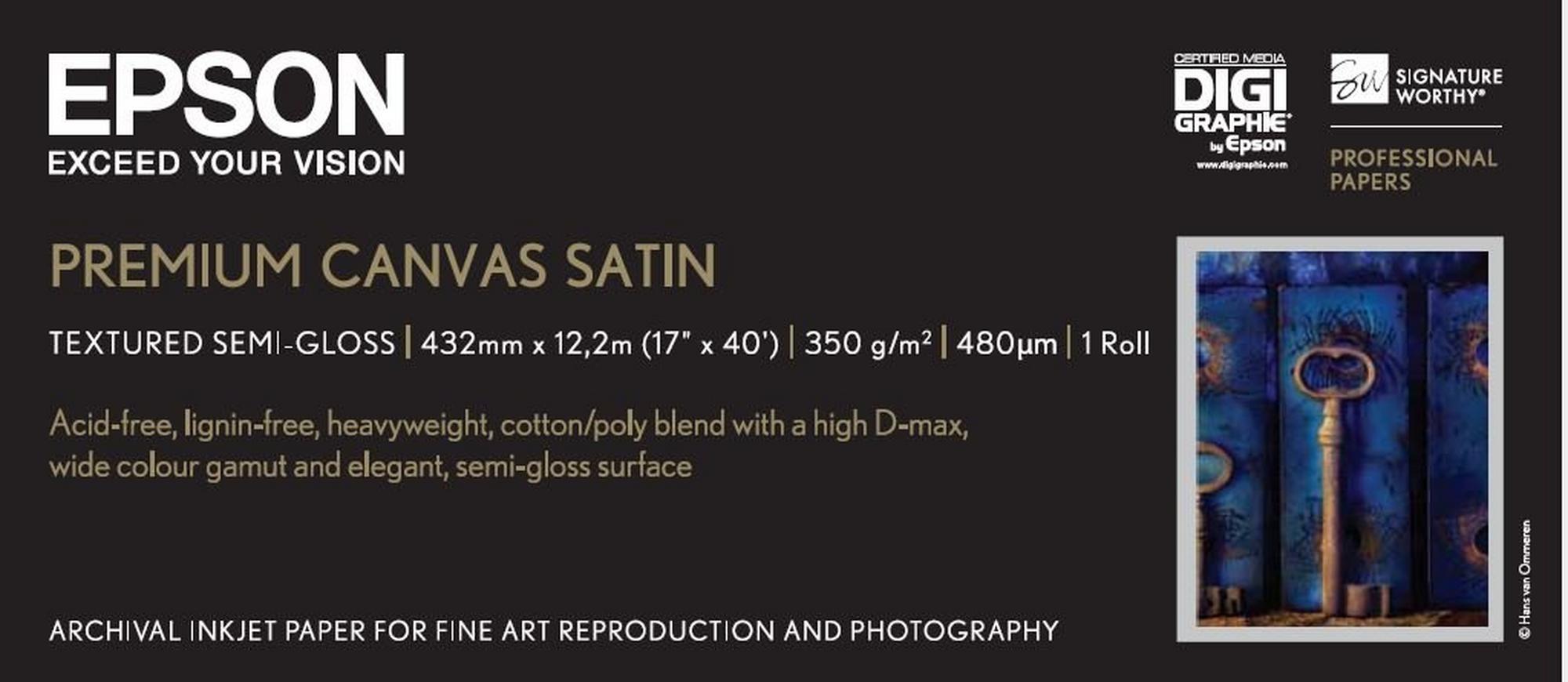 Epson Premium Canvas Satin, 17" x 12.2m, 350g/m²