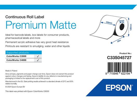 Epson  Matte Label - Continuous Roll: 105mm x 35m