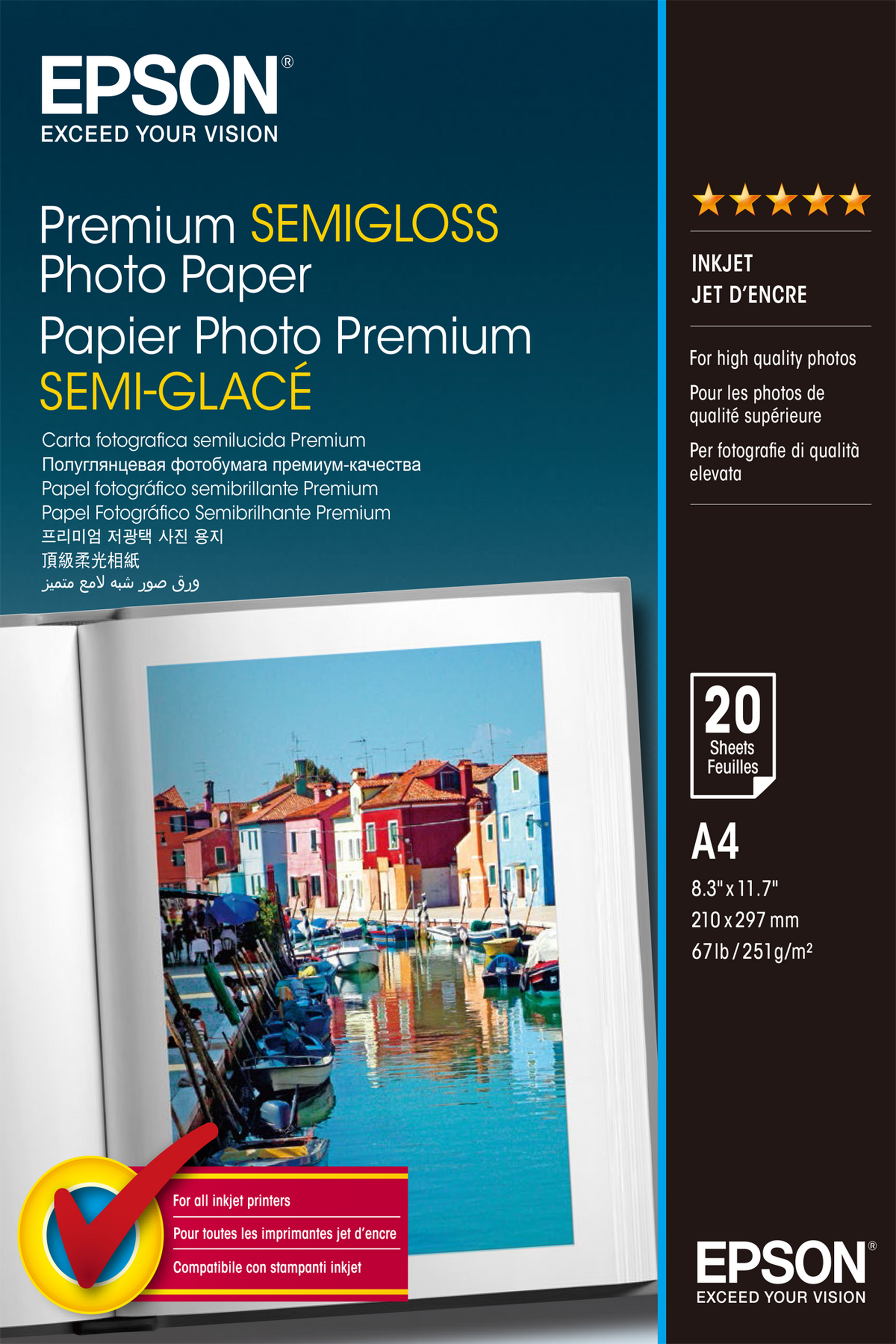 Epson Premium Semigloss Photo Paper - A4, 250g/m² - 20 sheets