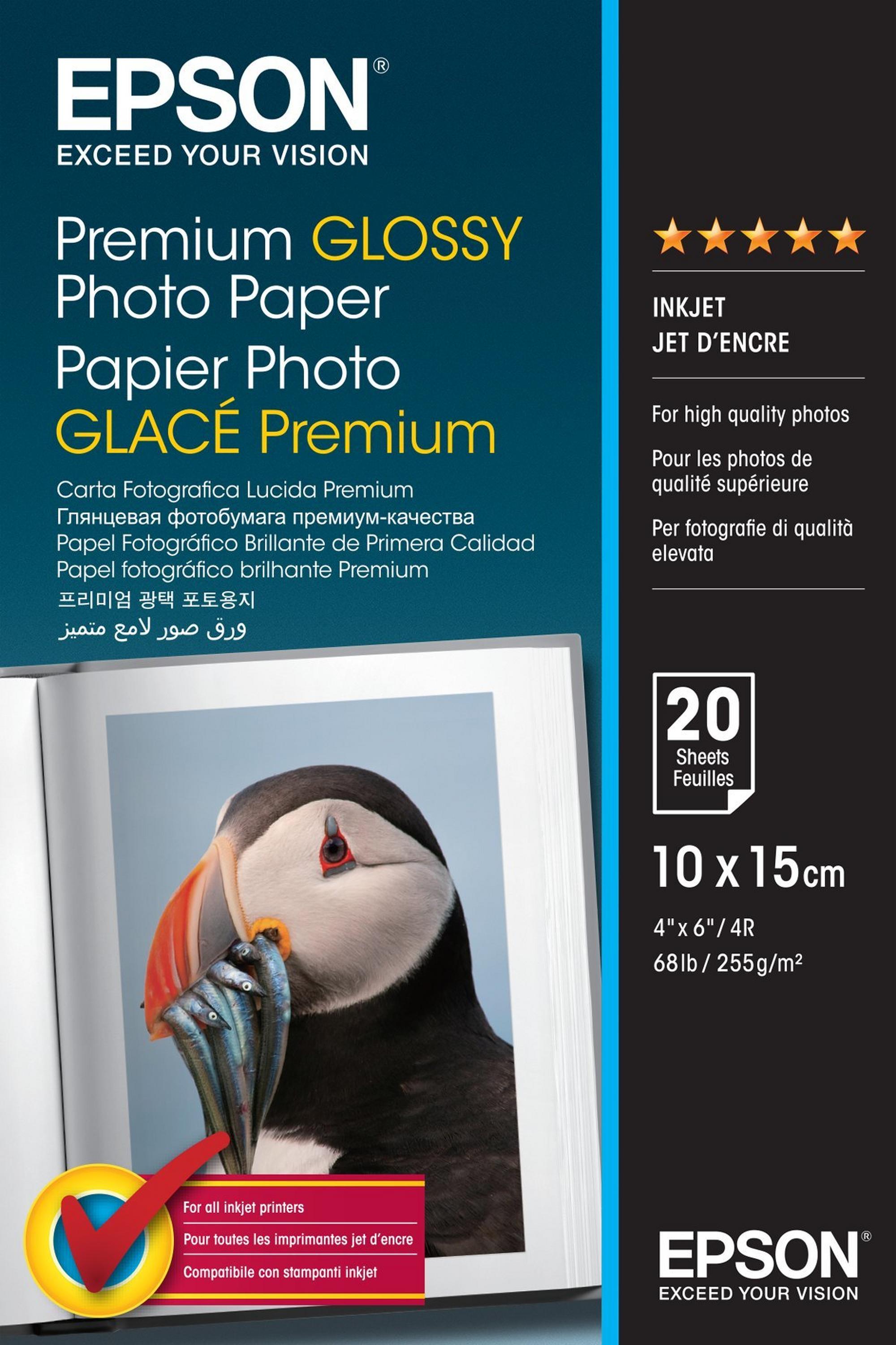 Epson Premium Glossy Photo Paper - 10x15cm, 255g/m² - 20 sheets