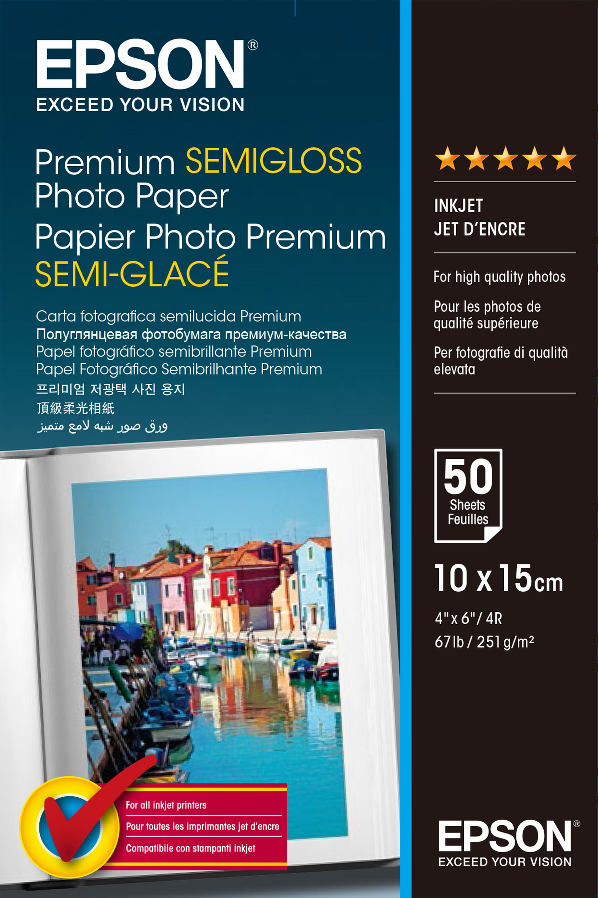 Epson Premium Semigloss Photo Paper - 10x15cm, 250g/m² - 50 sheets